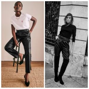 Sezane Franky Pant Black Lamb Leather size 36 Us 4